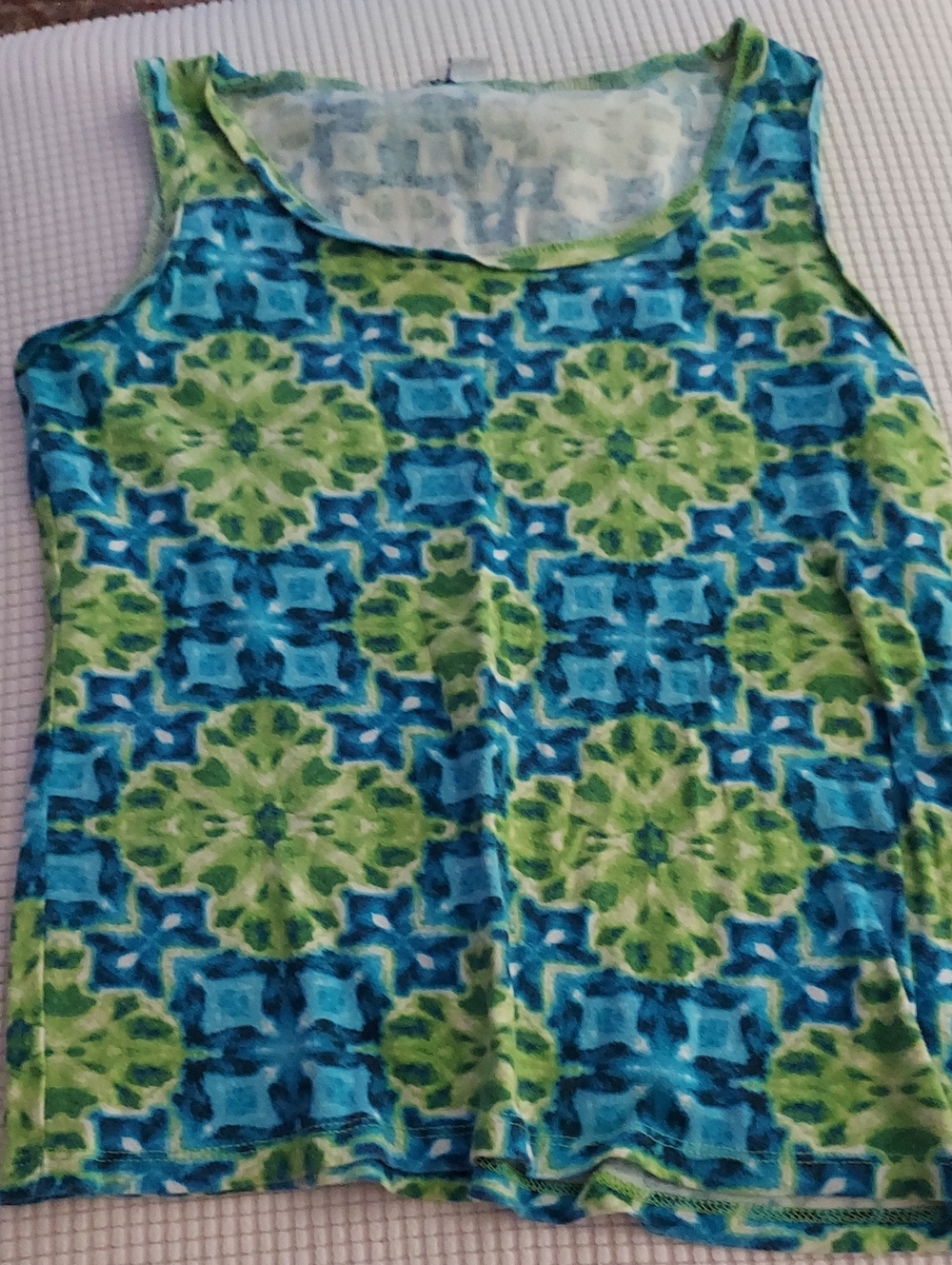 Anne Klein Sport Blue & Green Geometric Tank Top